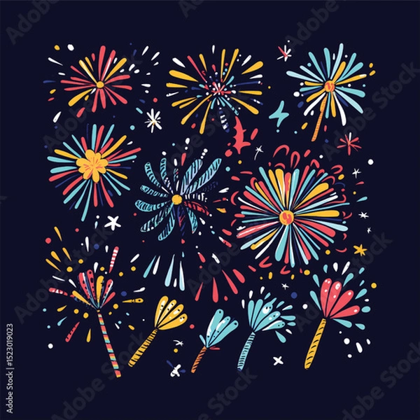 Fototapeta Fireworks in the sky transparent background vector