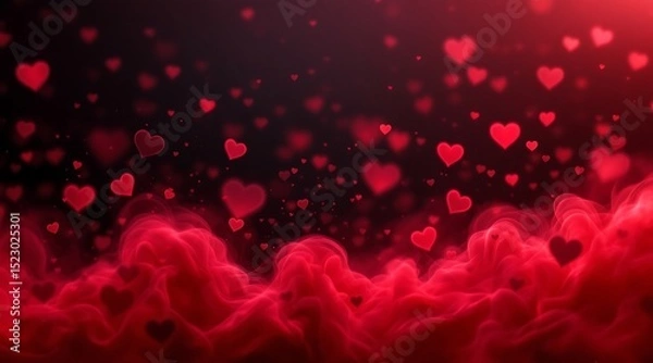 Obraz Romantic red hearts floating in smoky clouds