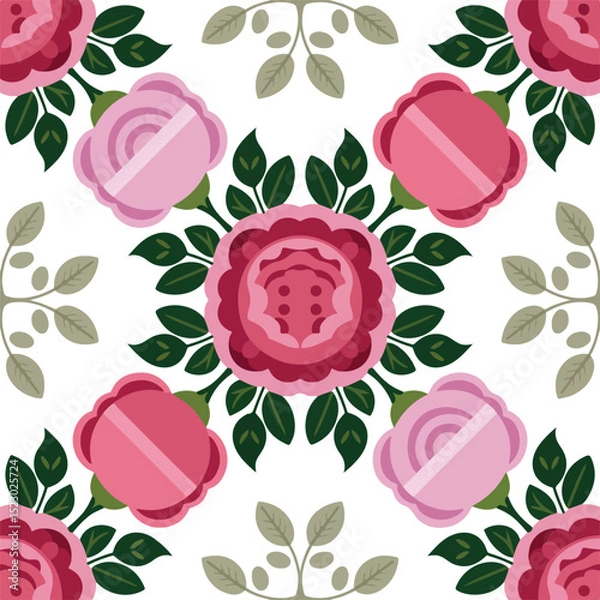 Obraz Seamless floral pattern with pink rose flowers.