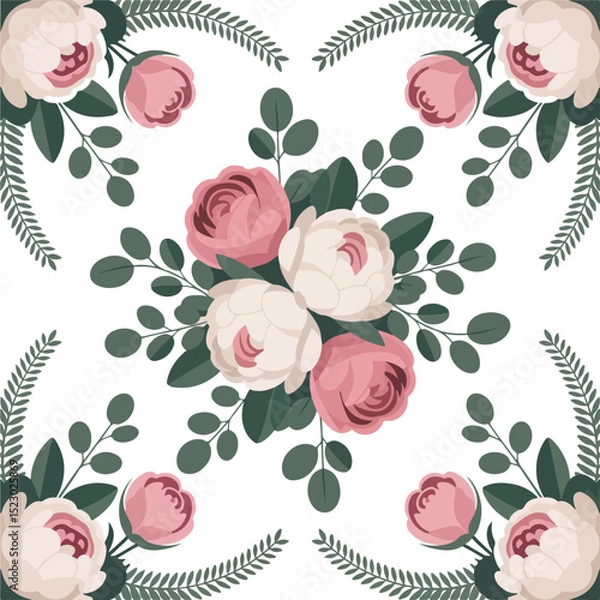 Obraz Elegant seamless pattern with vintage roses and leaves.