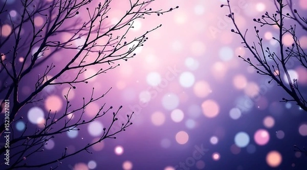 Obraz Silhouetted branches against a purple bokeh background