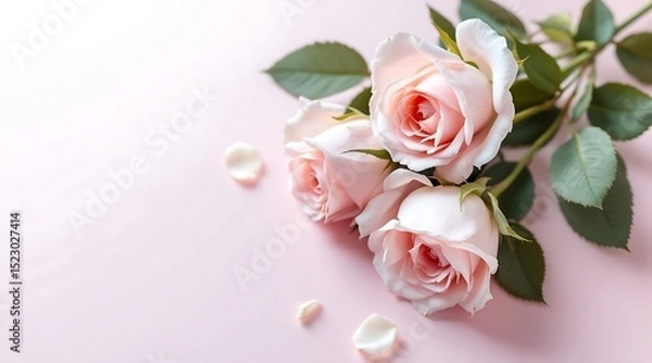 Obraz Three delicate pink roses on a soft pink background