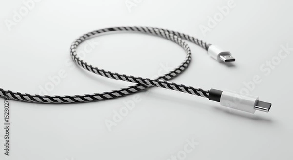 Fototapeta Black and white braided usb charging cable