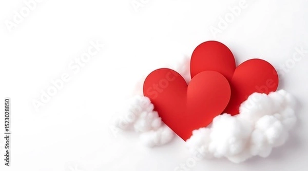 Obraz Two red paper hearts nestled in fluffy white clouds
