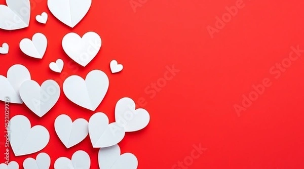 Obraz White paper hearts on red background valentine s day design
