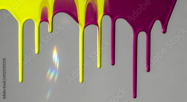 Fototapeta Vibrant Color Drips Against A Neutral Backdrop Showcasing Fluidity And Light Play