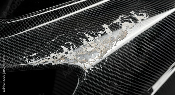Fototapeta Damaged Surface Of Black Carbon Fiber Material With Eroded Finish