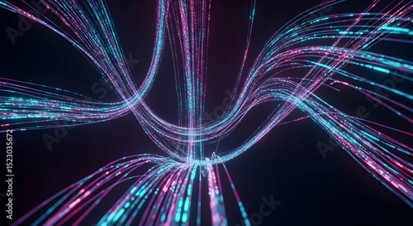 Obraz Abstract Data Flow With Fluorescent Light Streaks On Dark Backdrop