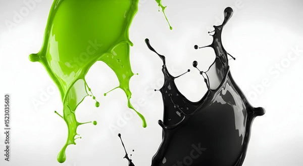 Obraz Contrasting Splashes Dynamic Composition Featuring Green and Black Liquid Forms