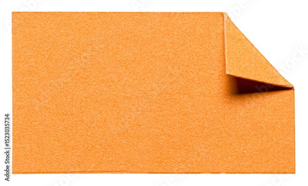 Fototapeta Orange isolated cut out blank paper note cardboard with folded corner dog-ear earmark and copy space for text, transparent png background design element