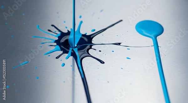 Obraz Artistic Blue Paint Pour Creating Abstract Patterns On Metallic Surface