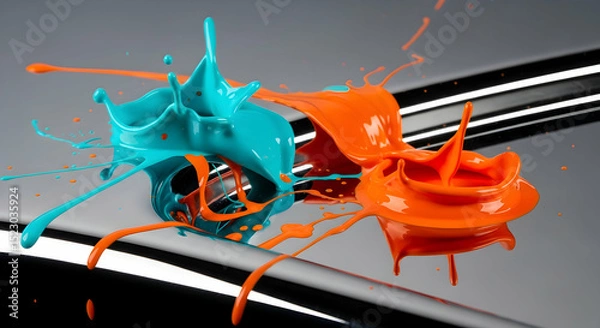 Obraz Energetic Paint Splash Collision Forming Unique Abstract Forms in Vibrant Hues