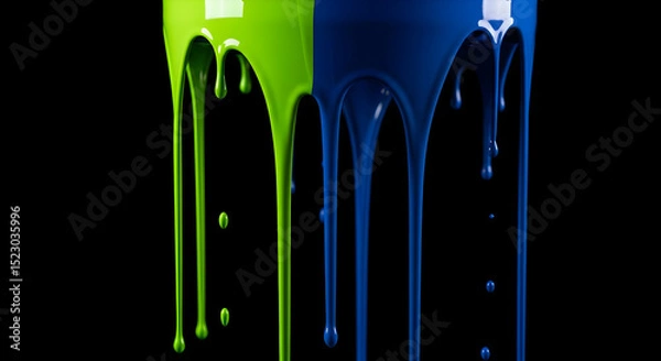Obraz Fluidity In Vivid Colors Abstract Paint Drips on a Dark Canvas