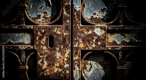 Obraz Decayed Ironwork Gate With Patches of Corrosion and Peeling Texture