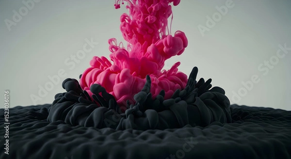 Obraz Dramatic Collision Of Vibrant Pink With Erupting Black Ink Clouds Backdrop