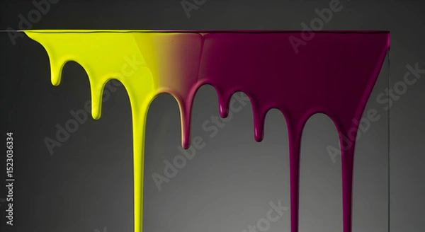 Obraz Dripping Acrylic Paint in Yellow and Burgundy on a Grey Backdrop
