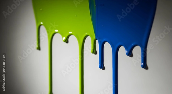 Obraz Fluid Combination: Green and Blue Acrylic Paint Dripping Downward