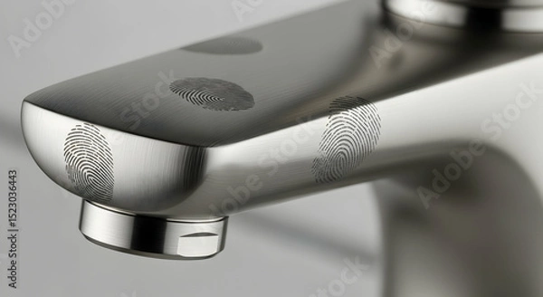 Obraz Chrome Faucet Detailed With Fingerprint Pattern For Secure Identification System