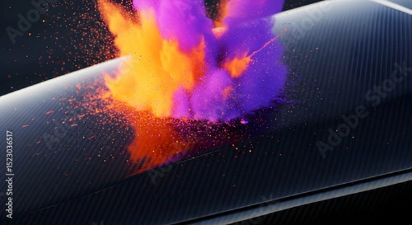 Obraz Dynamic Explosion Of Colors On Carbon Fiber Surface, Modern Abstract Art