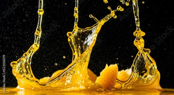 Obraz Dynamic Display Of Splashing Citrus Juice On Black Backdrop For Freshness