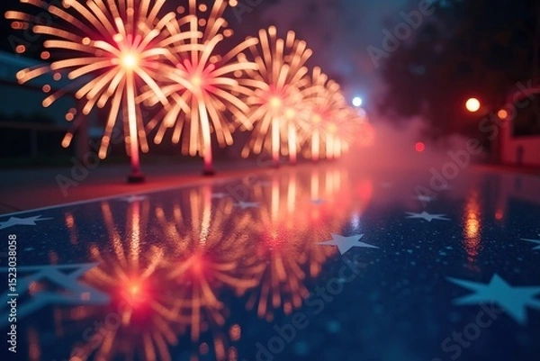 Obraz Fireworks light up the night sky with bursts of colorful displays. | independence day | USA flag | 4th of July