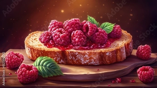 Obraz Raspberry Delight Toast. Sweet Breakfast Treat with Fresh Fruit and Jam Topping
