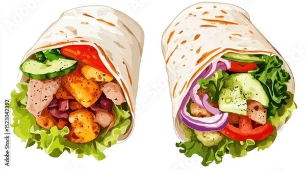 Obraz Delicious Wraps with Fresh Vegetables. Tasty Bites for Healthy Meals and Snacks Ready To Eat