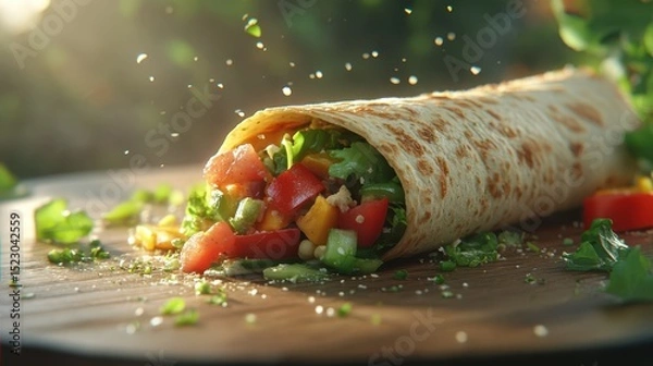 Obraz Delicious Vegan Wrap with Fresh Vegetables and Herbs for Healthy Lunch Delight