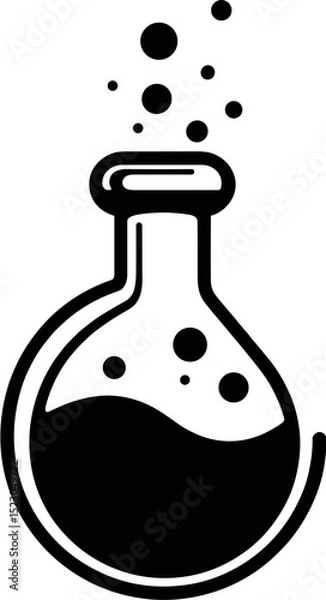 Fototapeta Chemical flask with bubbles and liquid in black silhouette style  
