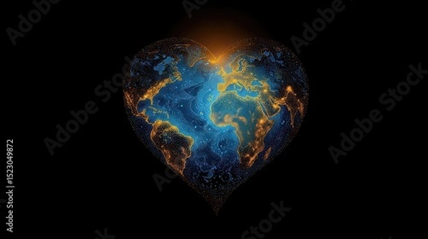 Obraz Glowing earth in heart shape global love concept