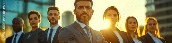 Fototapeta A group of people wearing suits and ties are standing together