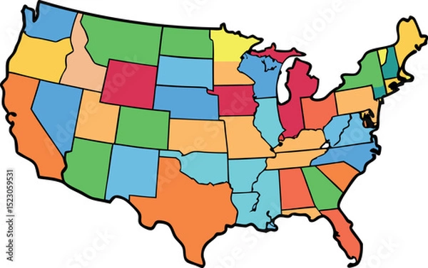 Obraz USA Map with National American Flag. High detailed vector Illustration
