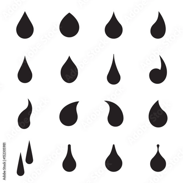 Fototapeta Drop shapes. Collection of droplet shapes isolated on a white background. Vector illustration
