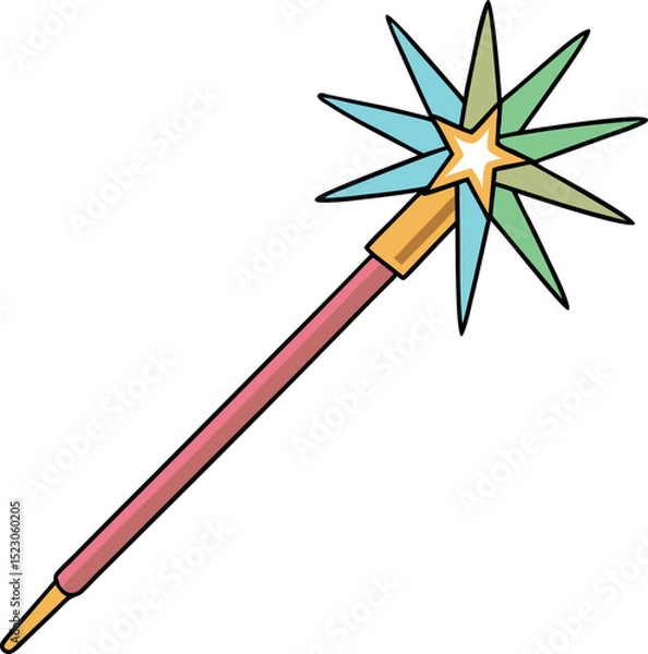 Obraz Stylized illustration of a magic star wand with colorful elements isolated on white