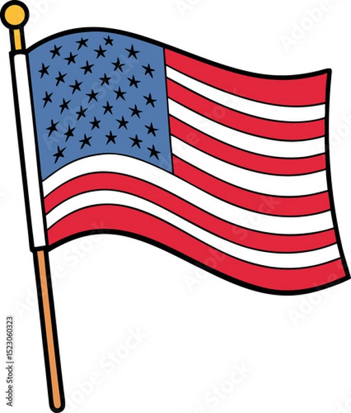 Obraz Waving USA flag isolated on transparent PNG background. Perfect for designs, high-quality vector image.