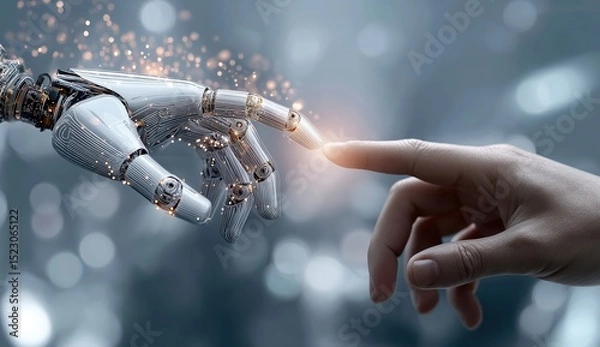 Obraz Human hand and robotic hand connecting