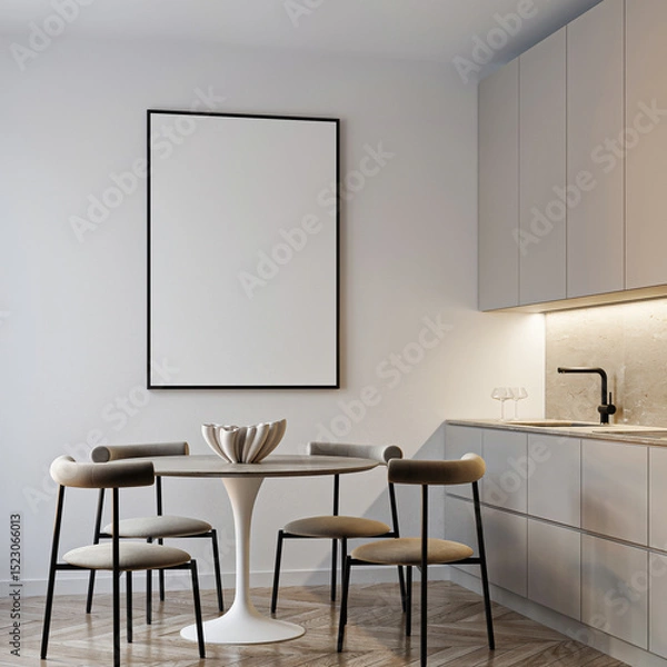 Fototapeta Frame mockup, ISO A paper size. Living room wall poster mockup. Interior mockup with house background. Modern interior design. 3D render
