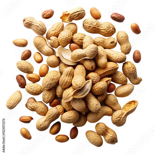 Fototapeta Collection Of Roasted Shelled Peanuts Scattered On Surface