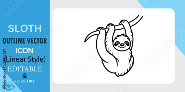 Obraz A cute linear style sloth icon, hanging from a branch. Vector format, easily editable and resizable for various uses