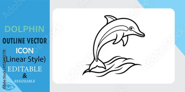 Obraz Linear style dolphin vector icon. Editable and resizable outline graphic of a dolphin leaping from the water. Simple, clean design.