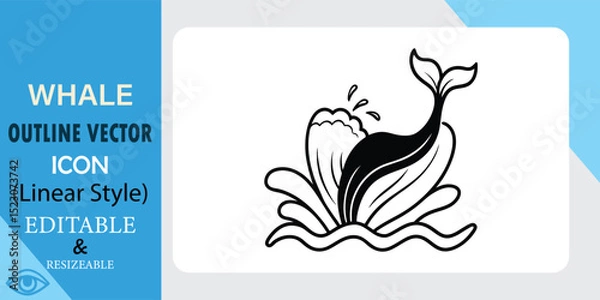 Obraz A simple, linear style vector icon of a whale breaching the ocean surface. The design is editable and resizable, perfect for various uses.
