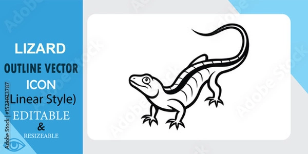 Obraz Black and white linear style lizard vector icon. Simple, editable, and scalable design.