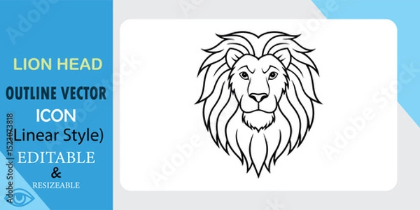 Obraz Lion Head Outline Vector Icon Linear Style, Editable, Resizable