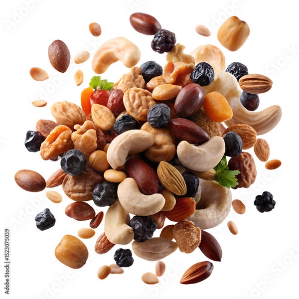 Fototapeta Dynamic Composition Of Mixed Nuts And Dried Fruits
