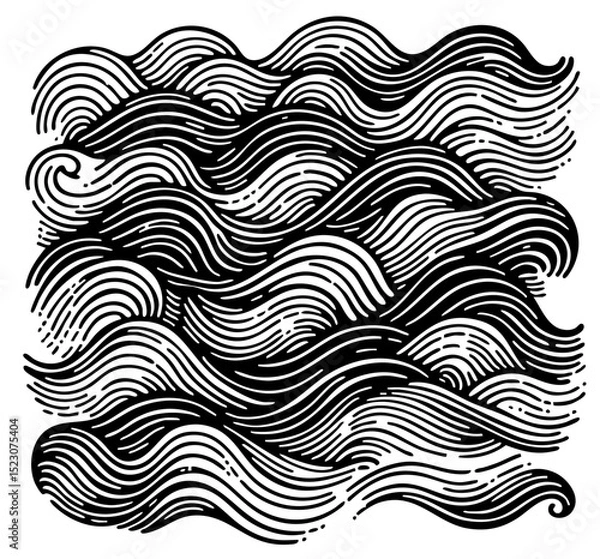 Obraz Hand-drawn Ocean Wave Pattern in Black and White