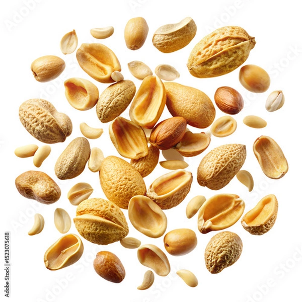 Fototapeta Dynamic Scatter Of Roasted Peanut Halves And Pieces