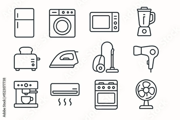 Fototapeta Icons of home appliances including refrigerator, washing machine, microwave, and blender