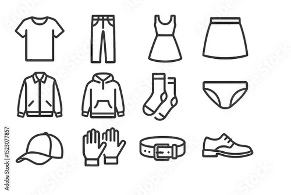 Fototapeta Minimalist icons of clothing and accessories on dark background