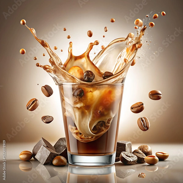 Fototapeta Hyper Realistic Splash Of Iced Coffee In Transparent Glass