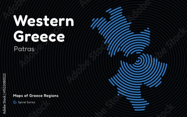 Fototapeta Spiral Line Pattern Map of Western Greece with Patras as the Capital